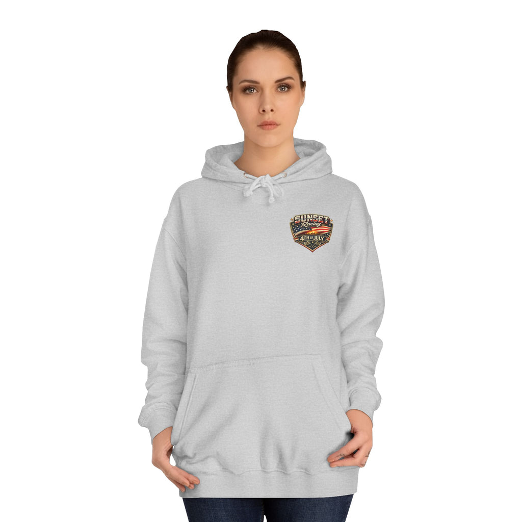 4th of July Sunset Racing Hoodie — American Flag Vintage Racing Graphic