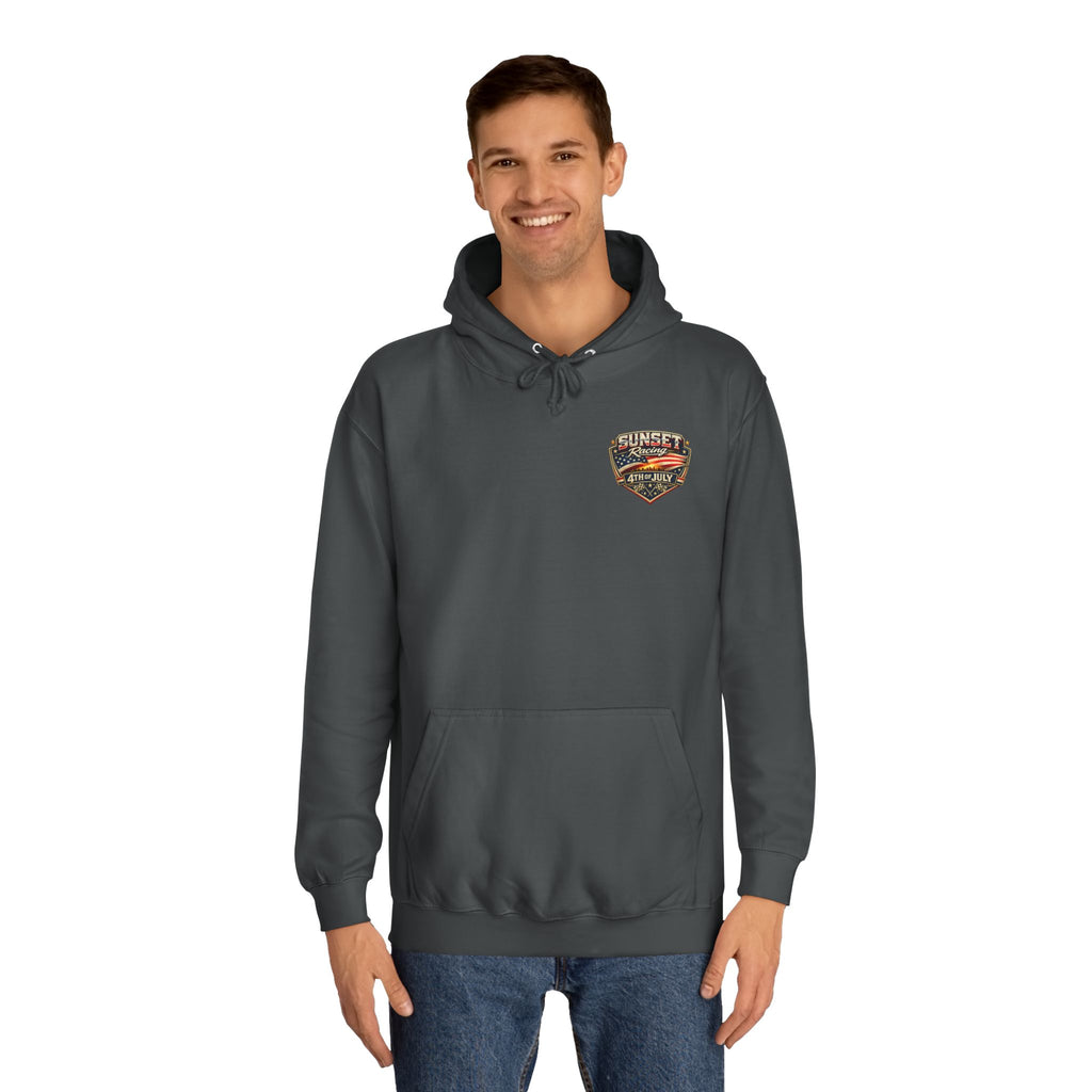 4th of July Sunset Racing Hoodie — American Flag Vintage Racing Graphic