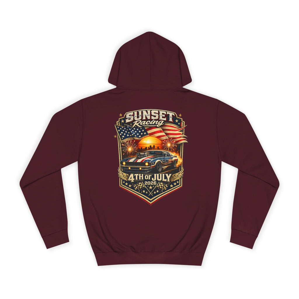4th of July Sunset Racing Hoodie — American Flag Vintage Racing Graphic