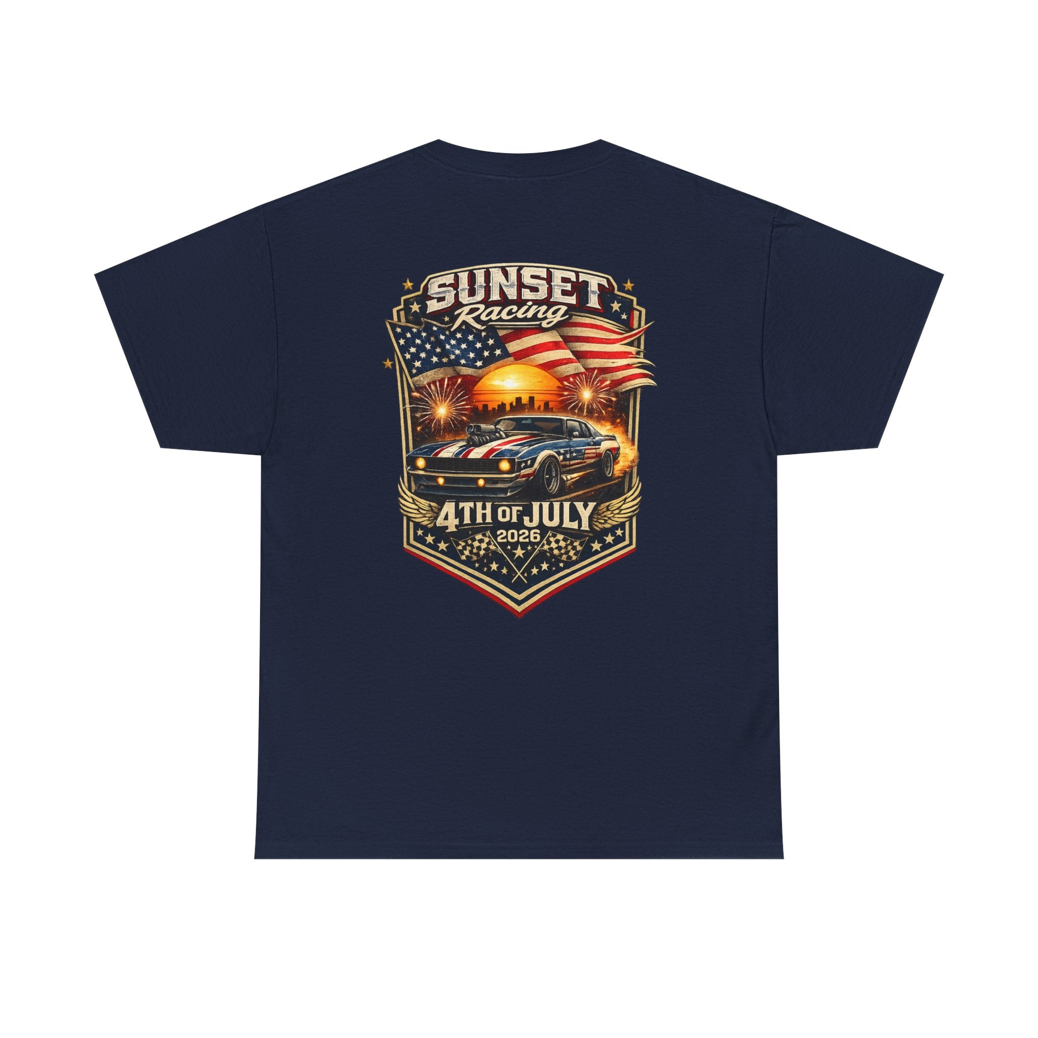 4th of July Sunset Racing T-Shirt — Patriotic Classic Car Tee