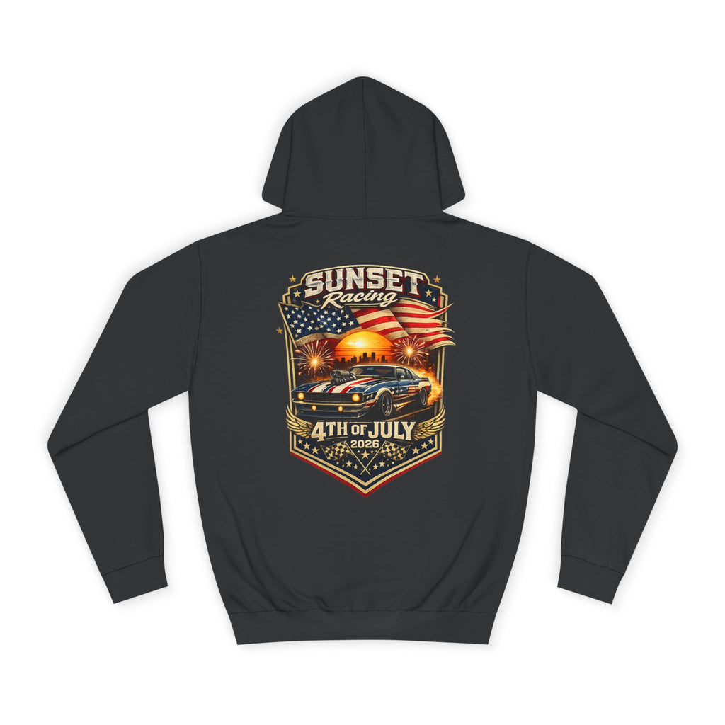 4th of July Sunset Racing Hoodie — American Flag Vintage Racing Graphic