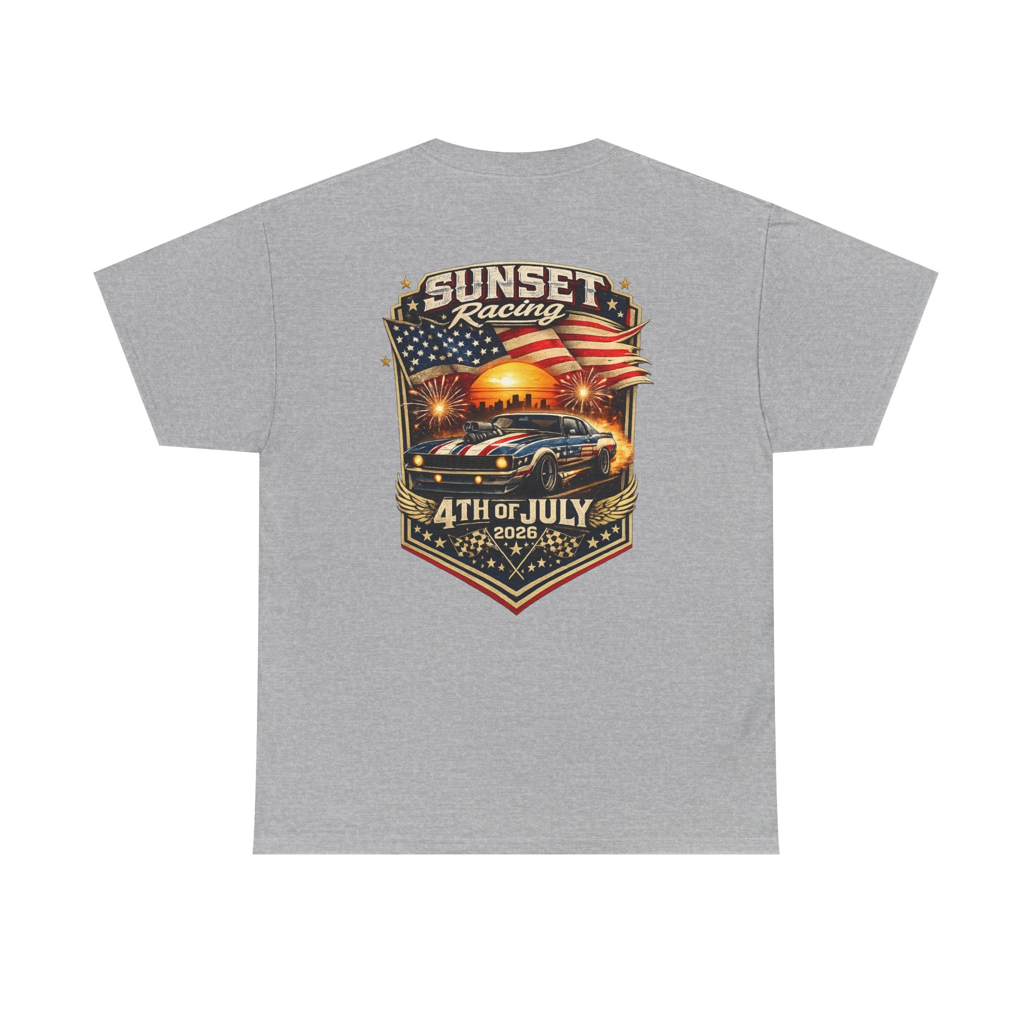 4th of July Sunset Racing T-Shirt — Patriotic Classic Car Tee