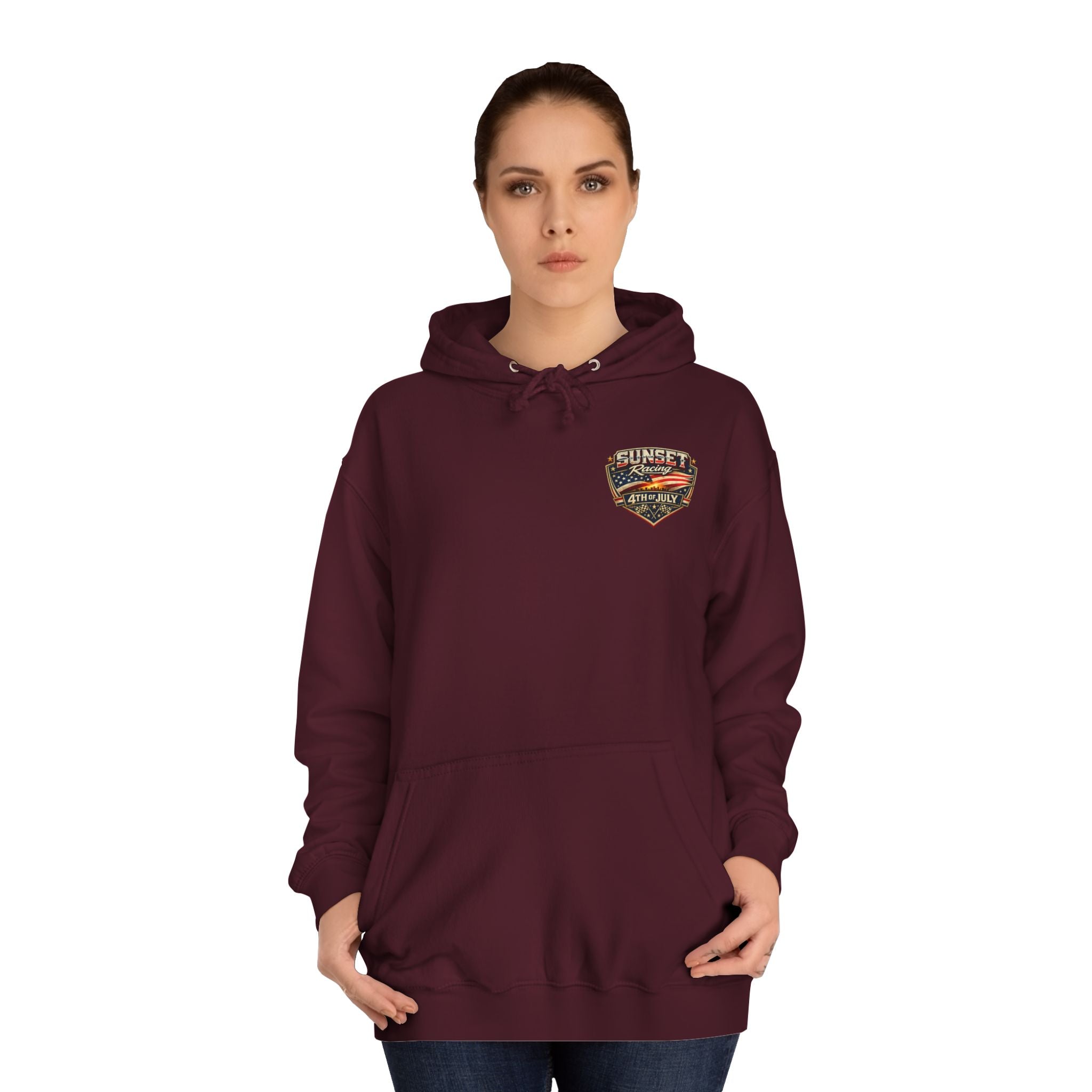 4th of July Sunset Racing Hoodie — American Flag Vintage Racing Graphic