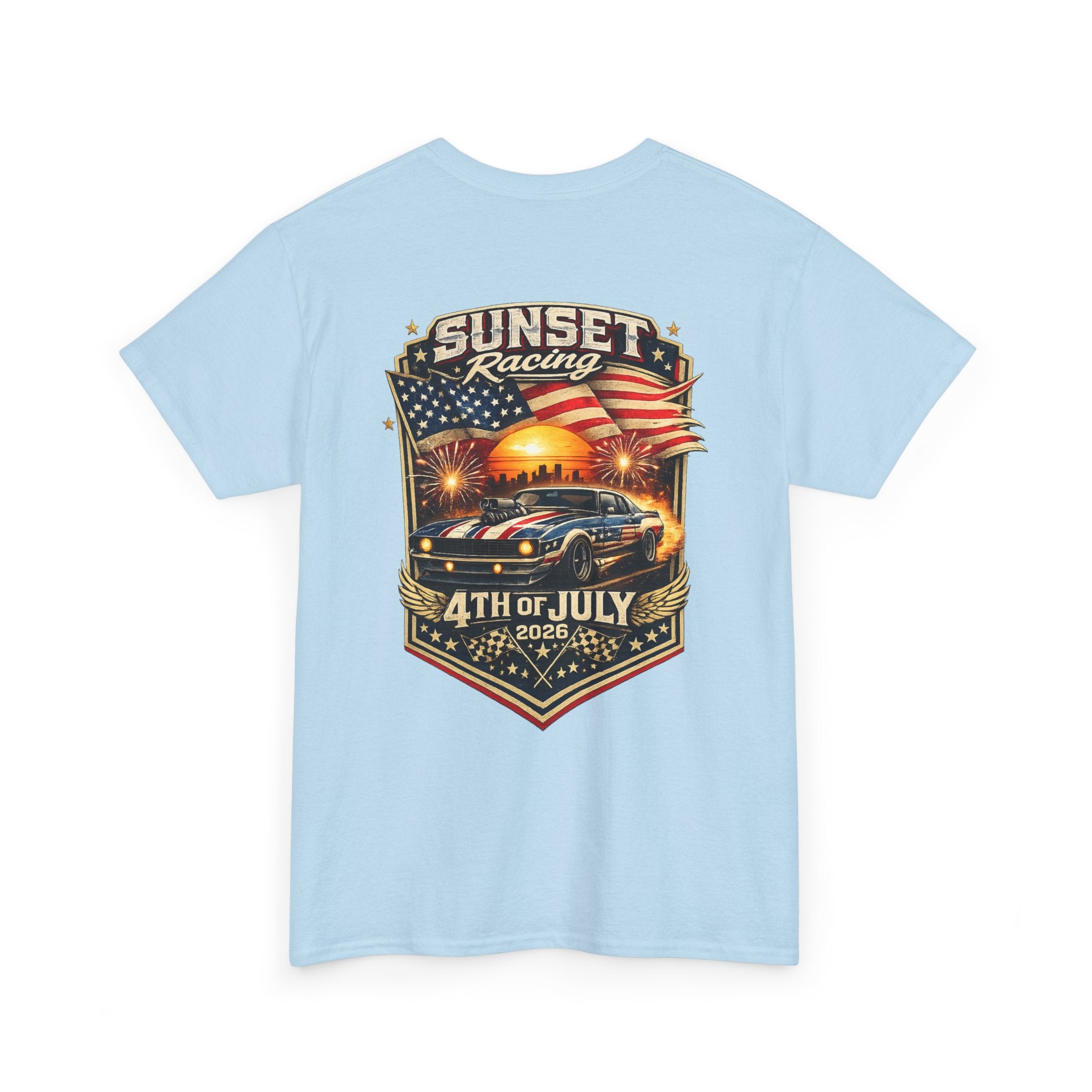 4th of July Sunset Racing T-Shirt — Patriotic Classic Car Tee