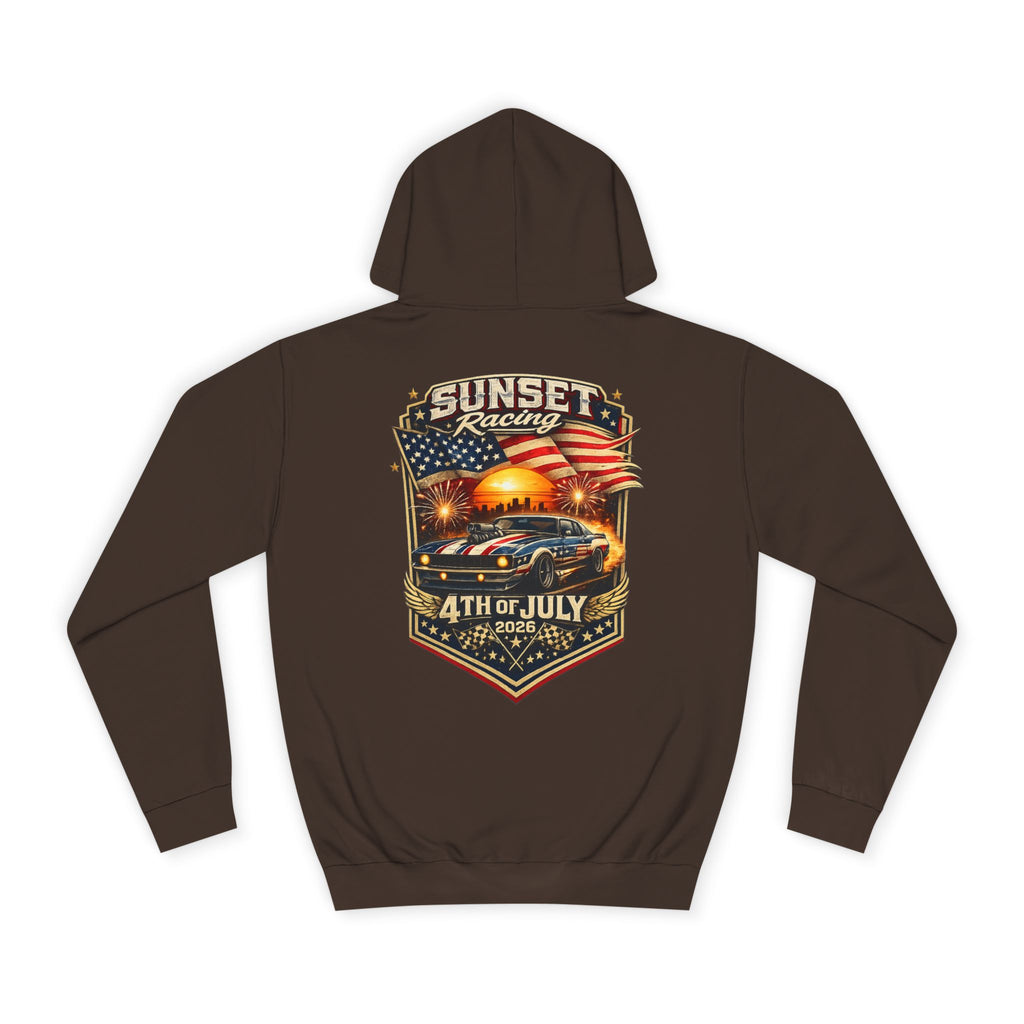 4th of July Sunset Racing Hoodie — American Flag Vintage Racing Graphic