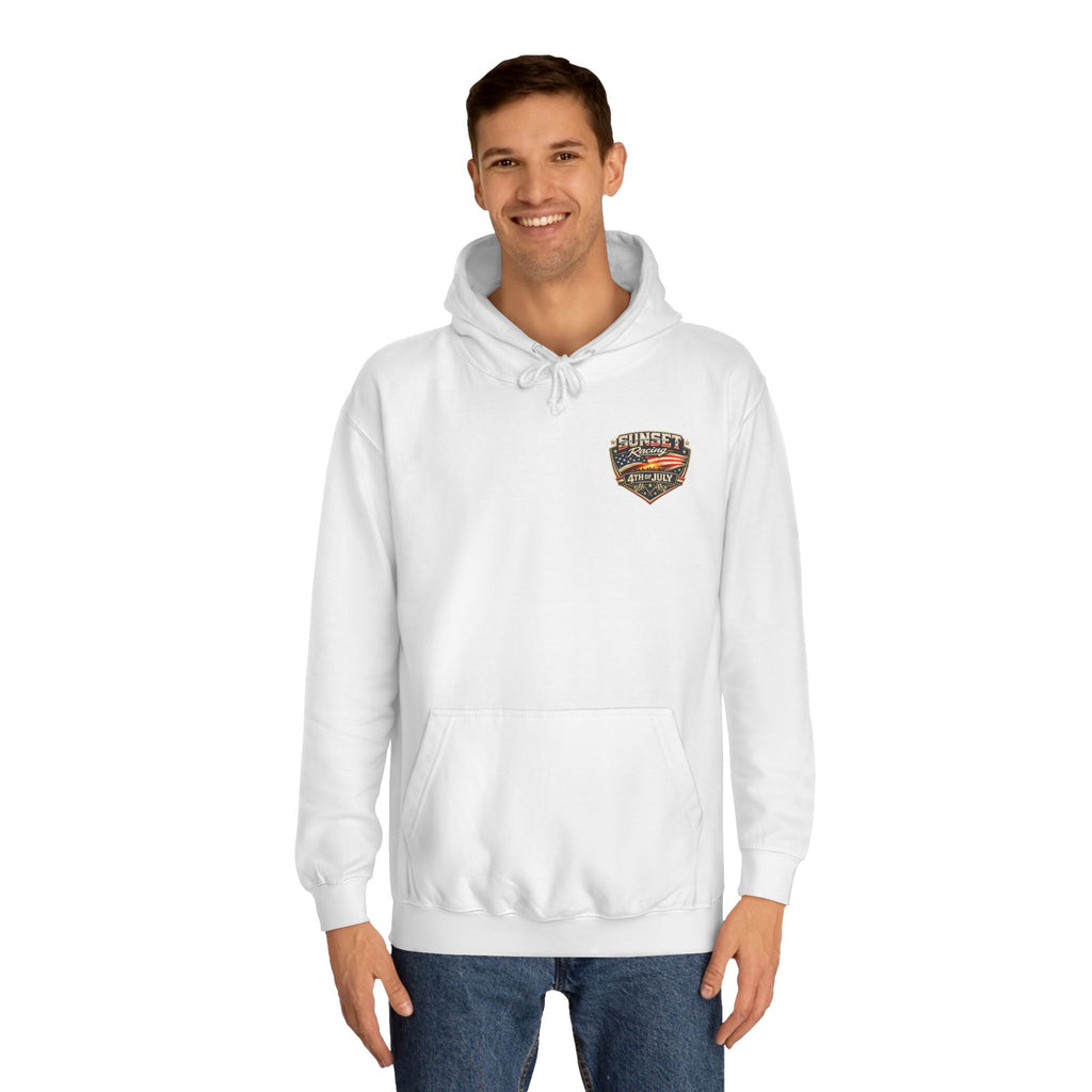 4th of July Sunset Racing Hoodie — American Flag Vintage Racing Graphic