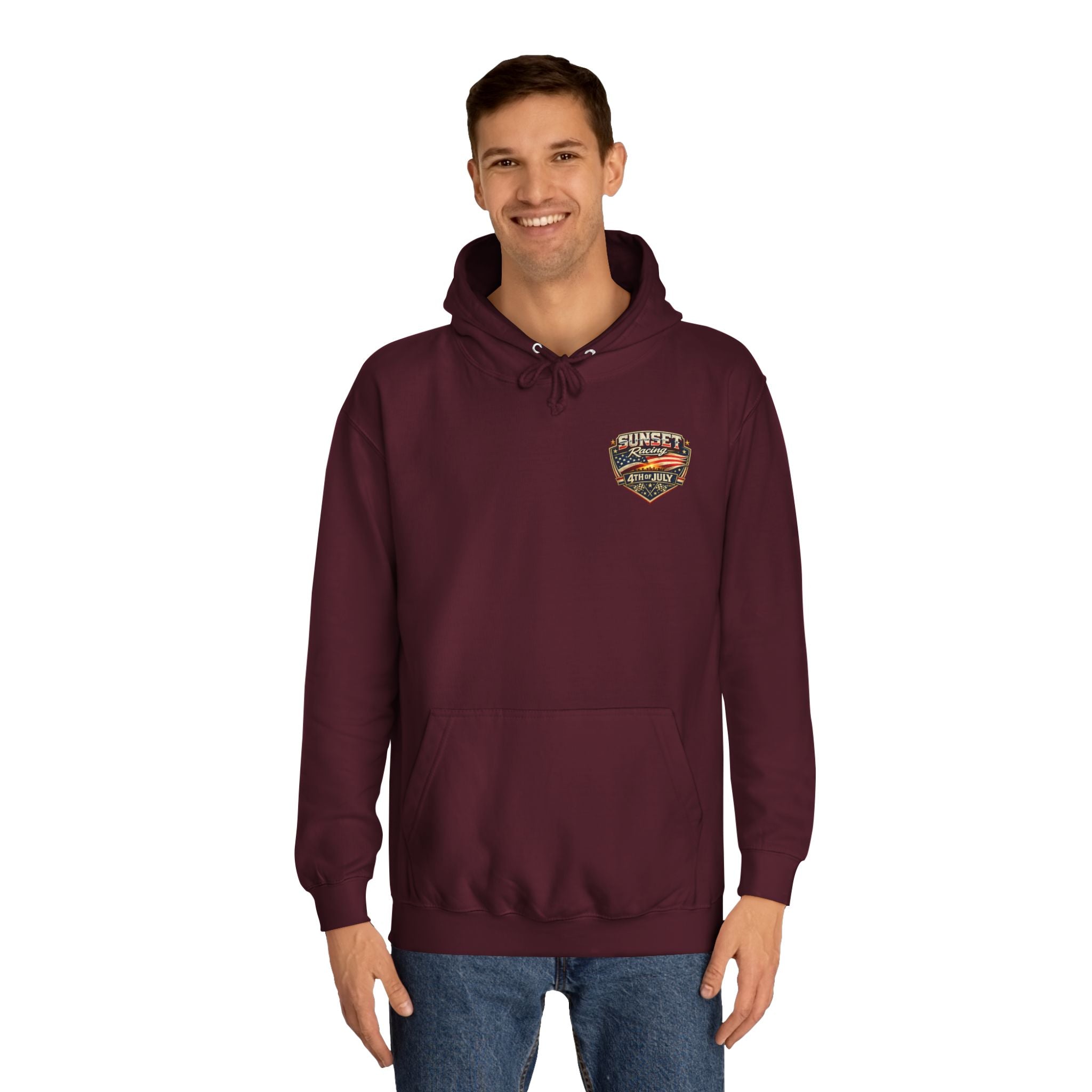 4th of July Sunset Racing Hoodie — American Flag Vintage Racing Graphic