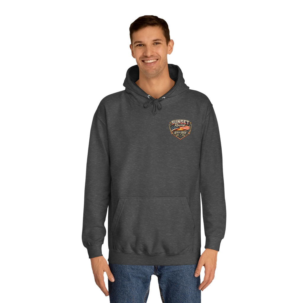 4th of July Sunset Racing Hoodie — American Flag Vintage Racing Graphic
