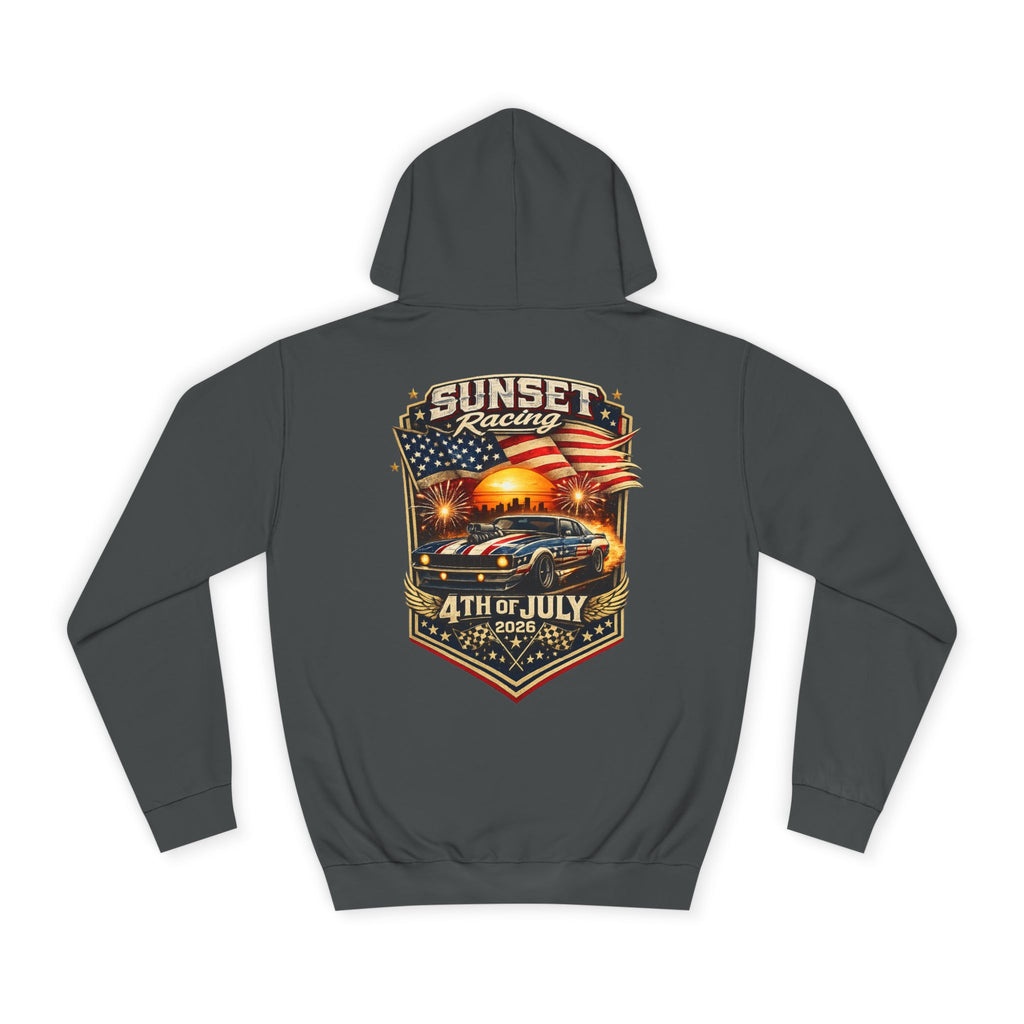 4th of July Sunset Racing Hoodie — American Flag Vintage Racing Graphic