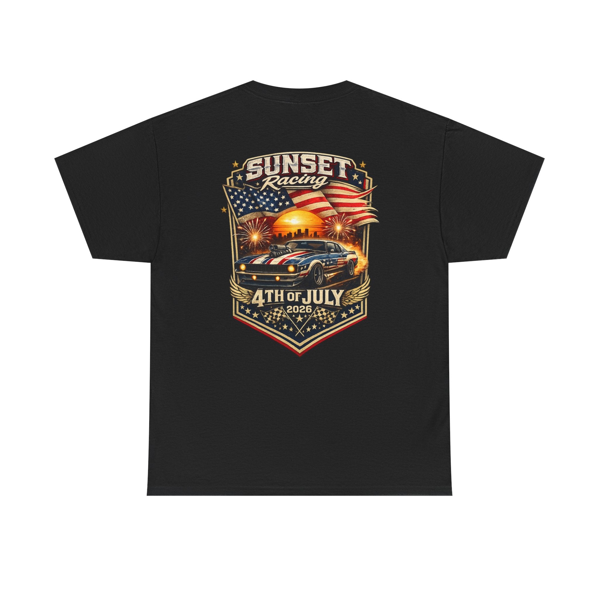 4th of July Sunset Racing T-Shirt — Patriotic Classic Car Tee