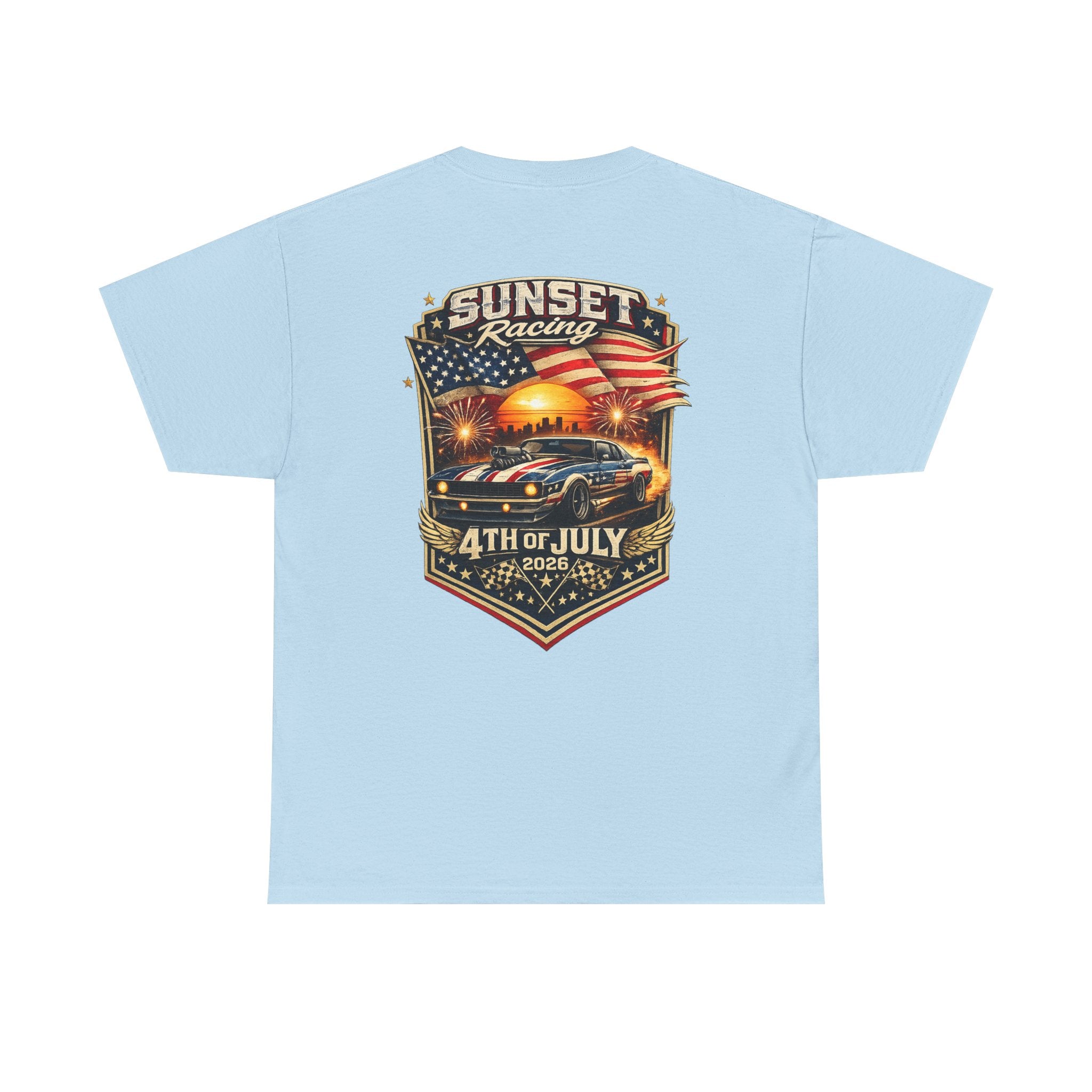 4th of July Sunset Racing T-Shirt — Patriotic Classic Car Tee