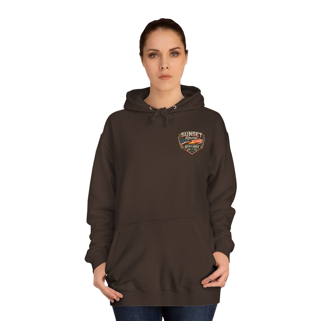4th of July Sunset Racing Hoodie — American Flag Vintage Racing Graphic