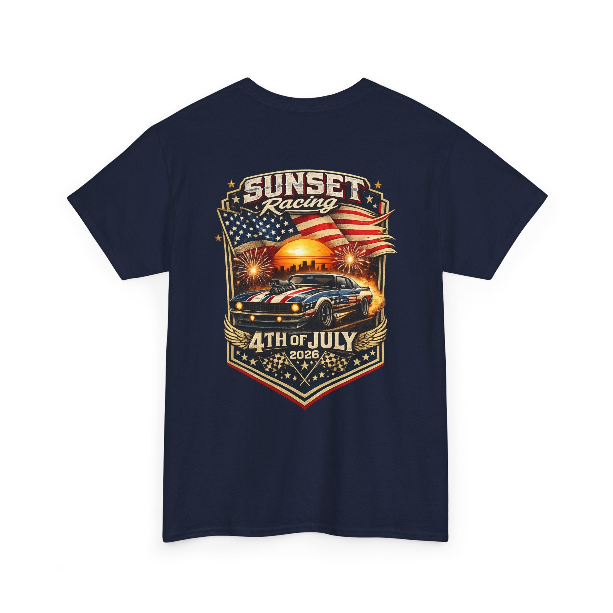 4th of July Sunset Racing T-Shirt — Patriotic Classic Car Tee