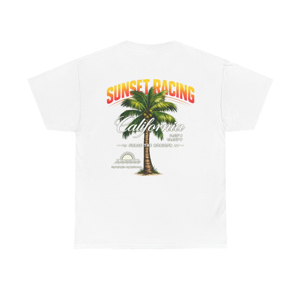Sunset Racing California Tee — Palm Tree Beach Graphic T-Shirt