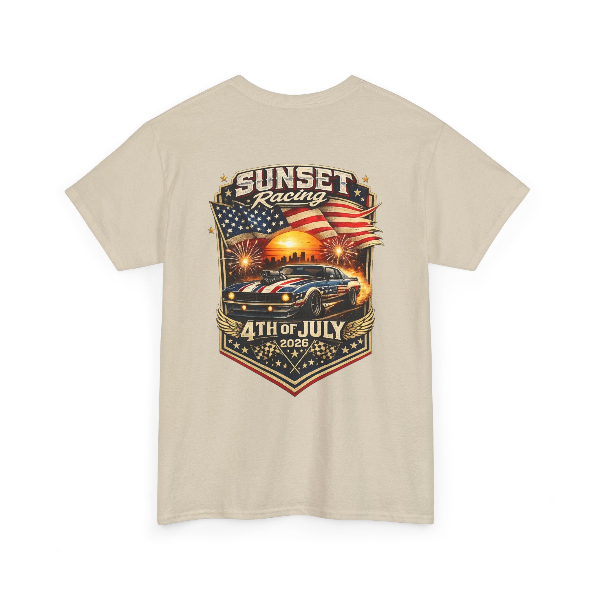 4th of July Sunset Racing T-Shirt — Patriotic Classic Car Tee