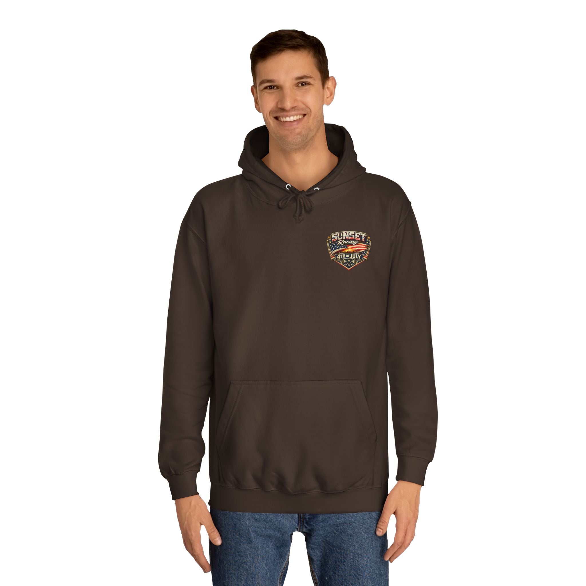 4th of July Sunset Racing Hoodie — American Flag Vintage Racing Graphic