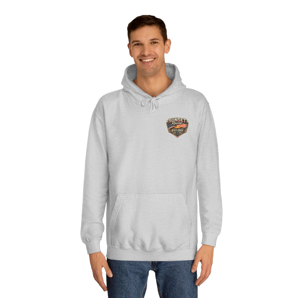 4th of July Sunset Racing Hoodie — American Flag Vintage Racing Graphic