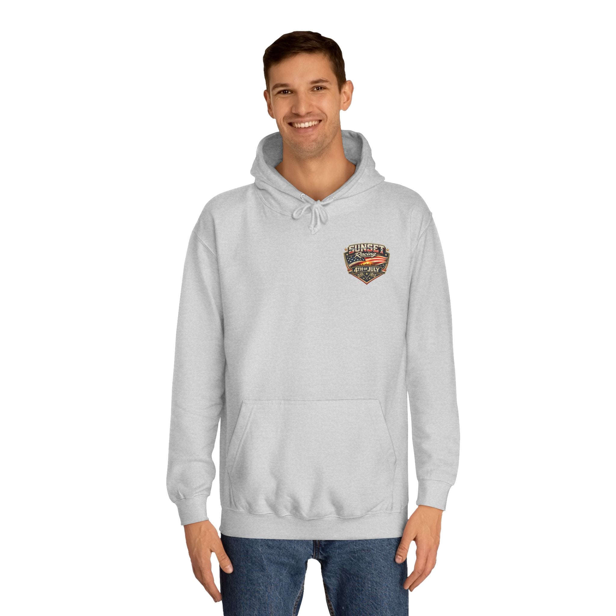 4th of July Sunset Racing Hoodie — American Flag Vintage Racing Graphic
