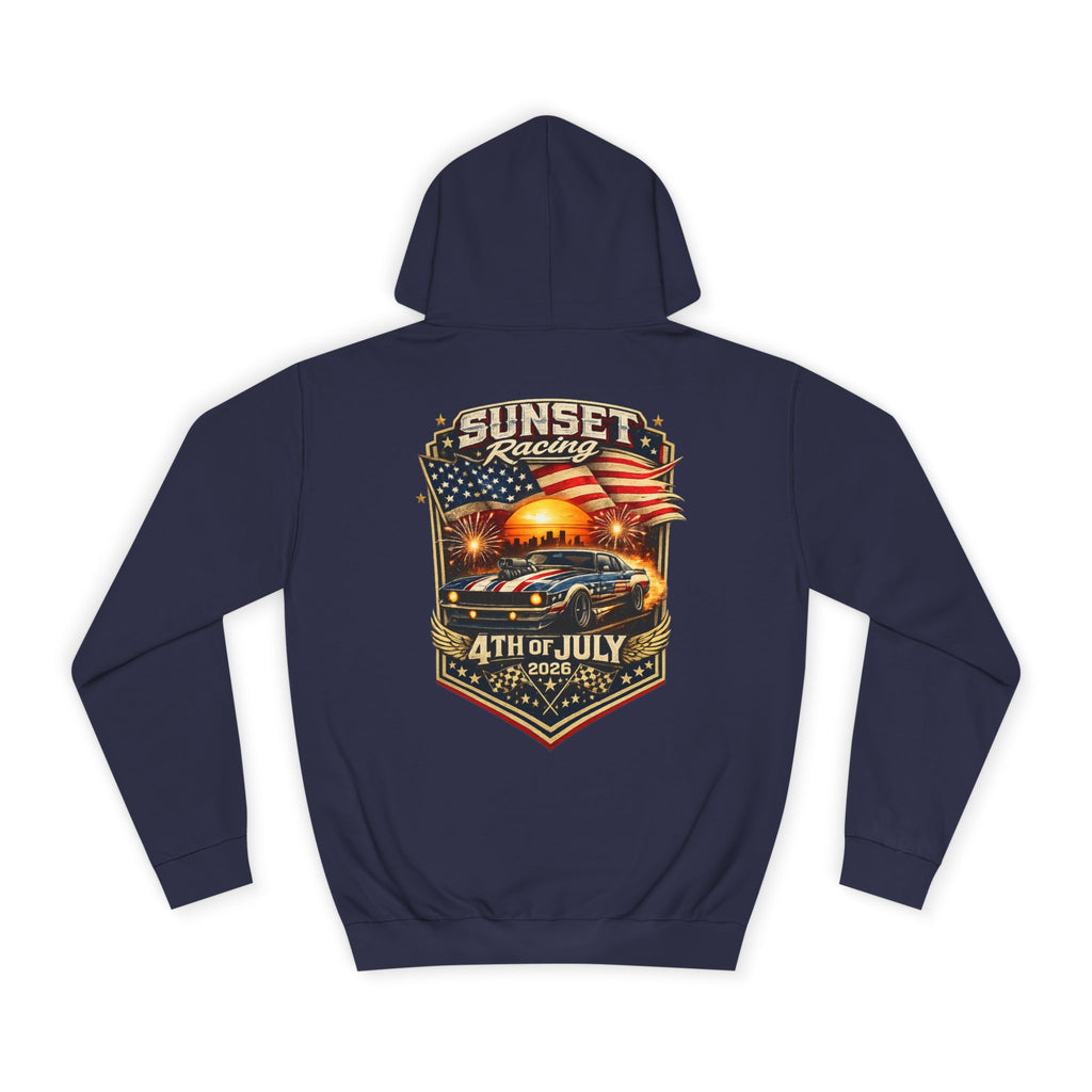 4th of July Sunset Racing Hoodie — American Flag Vintage Racing Graphic