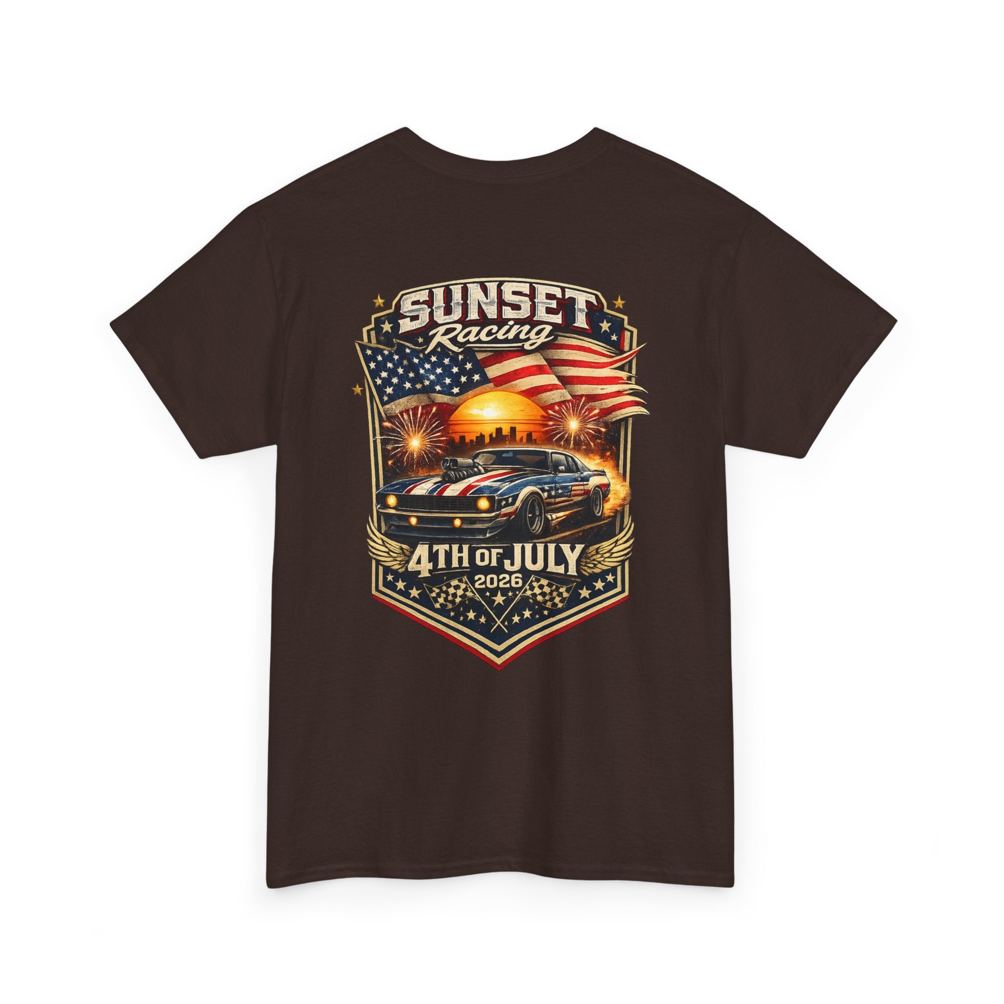 4th of July Sunset Racing T-Shirt — Patriotic Classic Car Tee